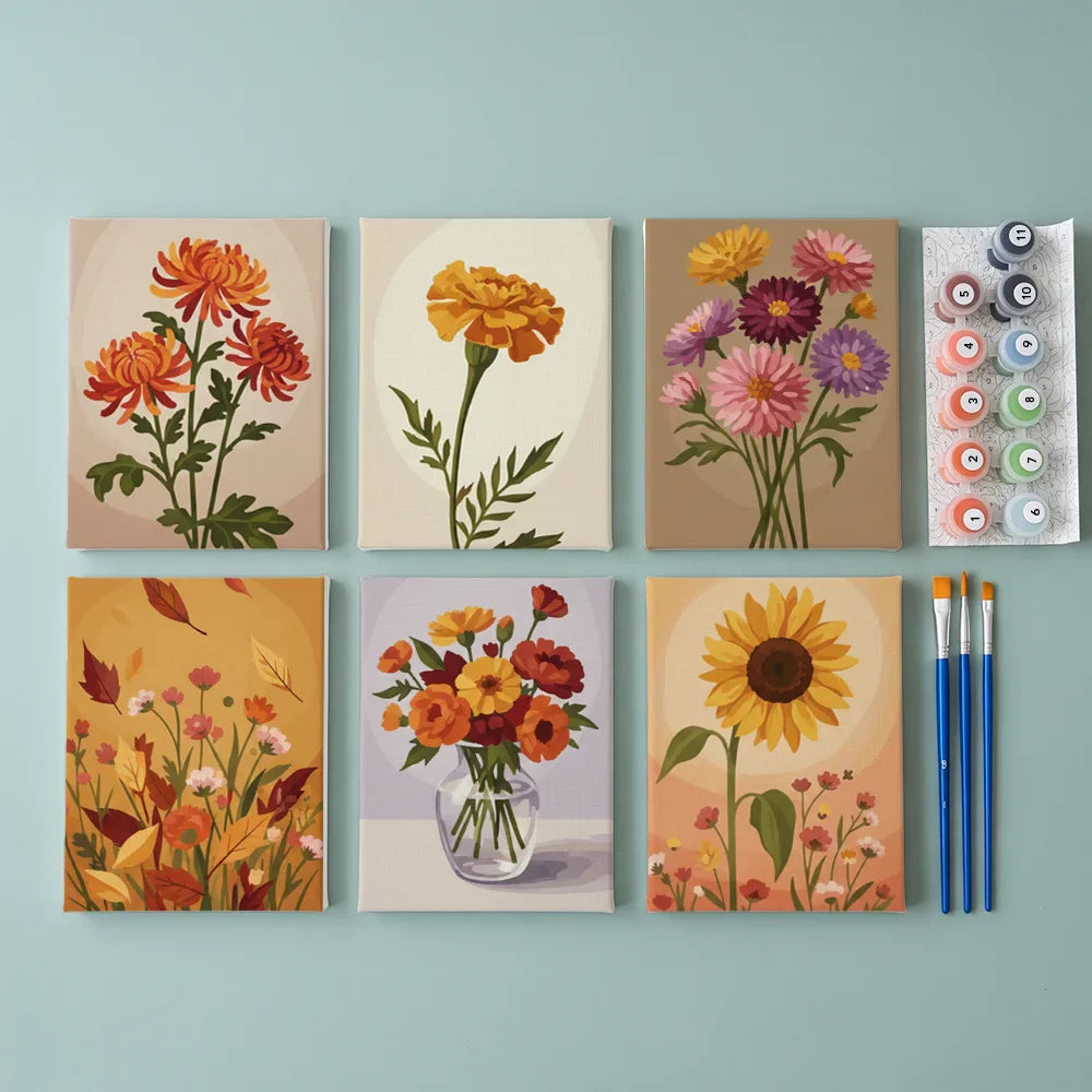 Autumn blossom - Mini Painting by numbers Set of 6 | Fast 3-Day