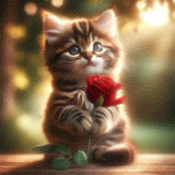 Diamond Painting - Kätzchen mit roter Rose