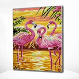 Paint by numbers Flamingoer med solnedgang