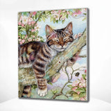 Malowanie po numerach Śpiący kot na drzewie