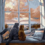 Paint by numbers Kissat ikkunan edessä