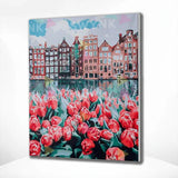 Pintar por números Ciudad con flores