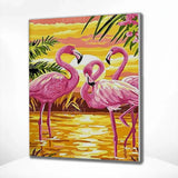 Malowanie po numerach Flamingi z zachodem słońca