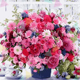 Painting by numbers Pink Flowers with Coffee Cups