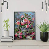 Painting by numbers Pink Flowers with Silver Vase