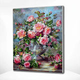 Painting by numbers Pink Flowers with Silver Vase