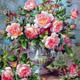 Painting by numbers Pink Flowers with Silver Vase