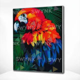 Painting by numbers Red Parrot with Blue Tones