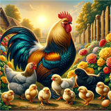 Painting by numbers Rooster, Chickens, and Chicks on the Farm