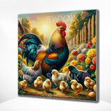 Paint by numbers Hane, høns og kyllinger på gården