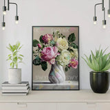 Pintar por numeros Rosas en jarrón blanco