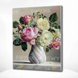 Pintar por numeros Rosas en jarrón blanco