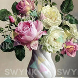 Pintar por numeros Rosas en jarrón blanco