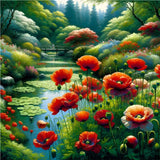 Malen nach Zahlen Stiller See mit roten Blumen