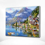 Painting by numbers Town near the mountains