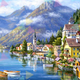 Painting by numbers Town near the mountains