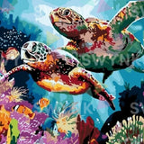 Painting by numbers Turtles with Fish in the Sea