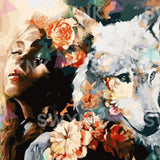 Malen nach Zahlen Frau mit Wolf