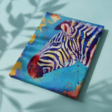 Schilderen met getallen Zebra met blauwe achtergrond