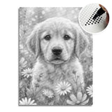 Puppy with Flowers Dot Painting