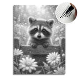 Raccoon with Flowers Dot Painting