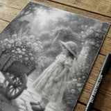Girl with Flower Cart Dot Painting