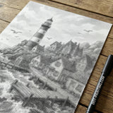 Village at the Lighthouse Dot Painting
