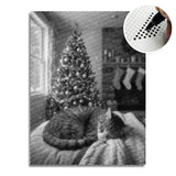 Cat by the Christmas Tree Dot Painting